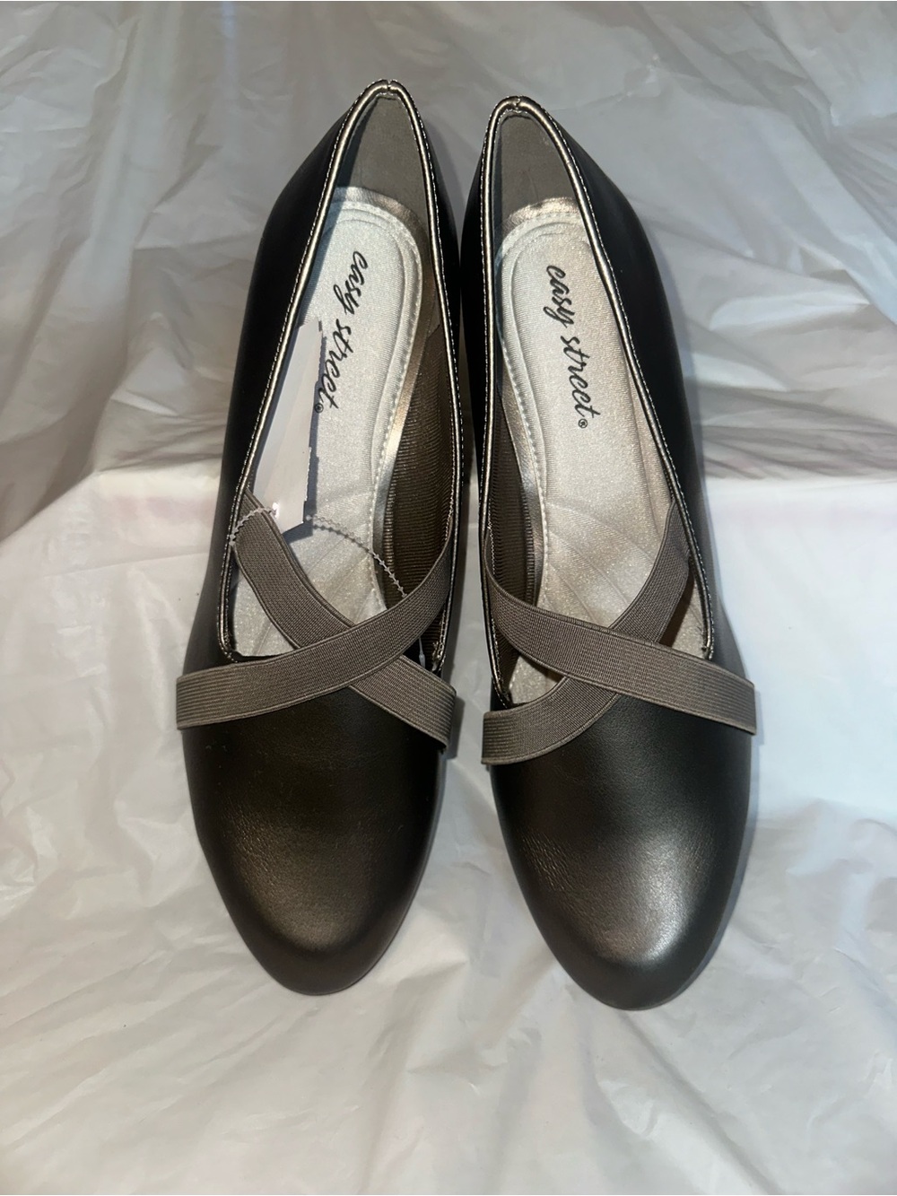 Easy street Ballet heels with Gray Crisscross Straps